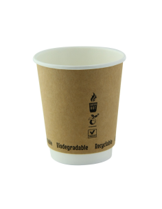 6 Pcs - Gobelet carton laminé PLA double paroi - 230 ml, Diam: 8 cm, Hauteur: 9,3 cm