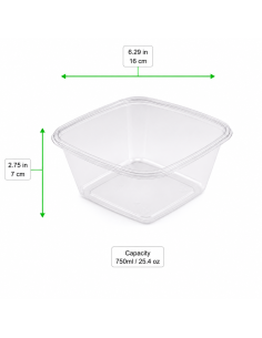 100 Pcs - Saladier plastique PET carré transparent - 750... 2