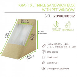 Triangle sandwich kraft triple à fenêtre 8,2 x 12,3 x 12,3 cm x 50 unités