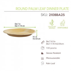 Assiette ronde en palmier Diam: 25 cm 26 x 26 x 2,5 cm x 25 unités