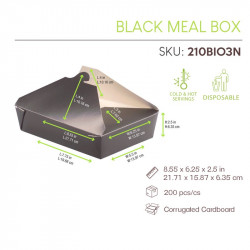 Boîte repas carton noir 1500 ml 21,5 x 16 x 6,5 cm x 50 unités