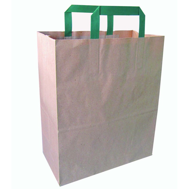 Sac cabas papier brun recyclé anses vertes 26 x 17 x 28 cm x 250 unités
