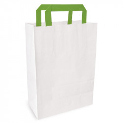 Sac cabas papier blanc recyclé anses vertes 26 x 17 x 28 cm x 250 unités