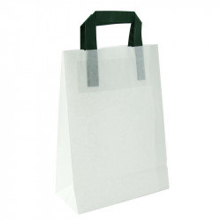 Sac cabas papier blanc recyclé anses vertes 20 x 10 x 28 cm x 250 unités