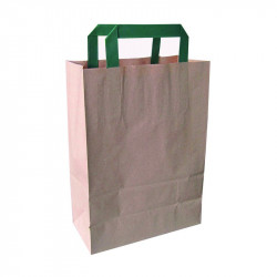 Sac cabas papier brun recyclé anses vertes 20 x 10 x 28 cm x 250 unités