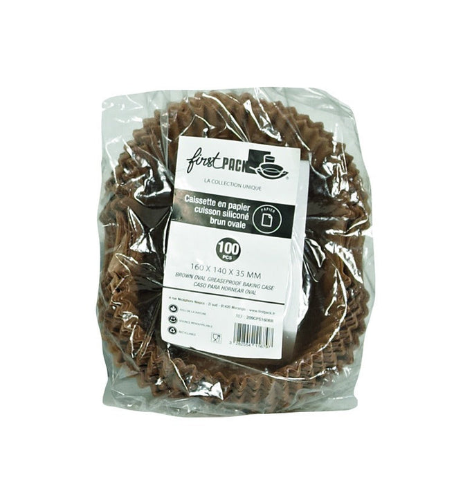 100pcs - Caissette de cuisson ovale brune en papier siliconé - 14,5 cm x 11,5 cm x 3,5 cm