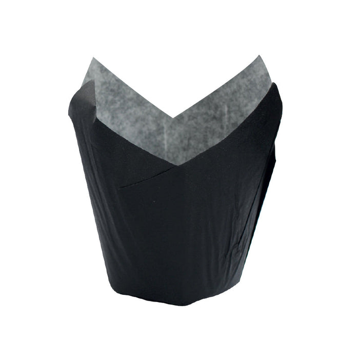 120pcs - Caissette de cuisson tulipe en papier noir ingraissable - Ø base 3 cm - H 6 cm