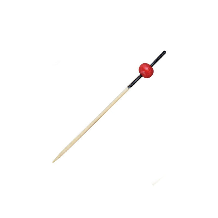 100pcs - Pique bambou avec décor noir et boule rouge "Kita" - 7 cm