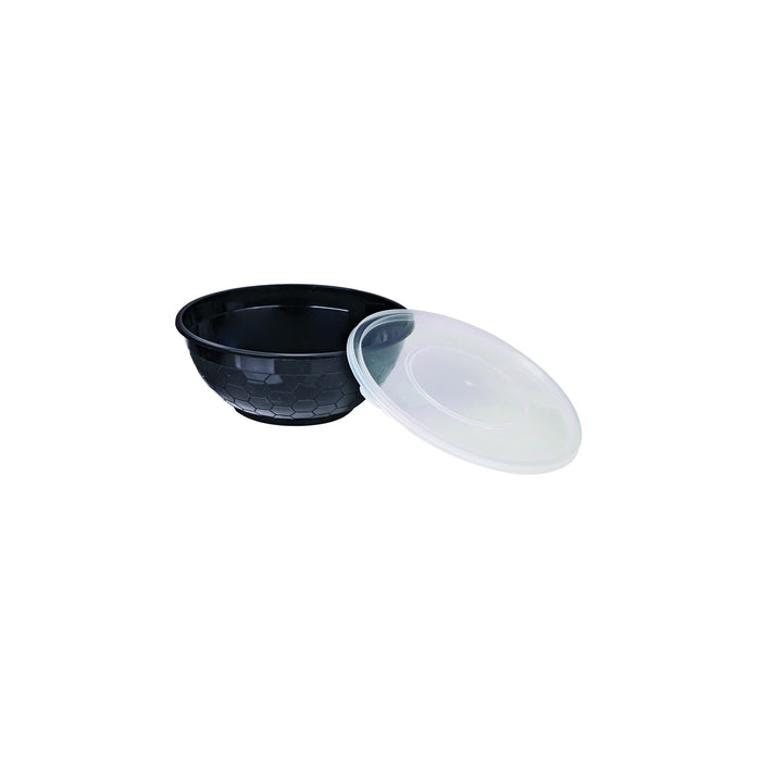 50pcs - Bol rond noir en plastique PP avec couvercle transparent - 200 ml - Ø 9,2 cm - H 5,9 cm