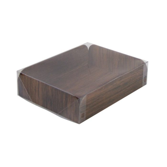 50pcs - Rectangle rainé carton décor bois double face avec couvercle PET - 15,2 cm x 20,3 cm x 5,1 cm