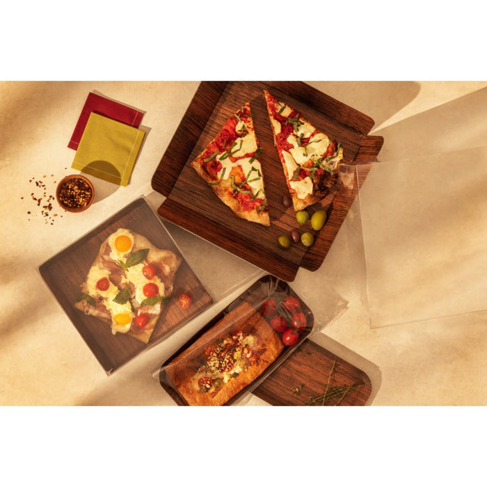 50pcs - Carré rainé carton décor bois double face avec couvercle PET - 25,4 cm x 25,4 cm x 6,4 cm