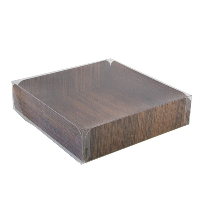 50pcs - Carré rainé carton décor bois double face avec couvercle PET - 25,4 cm x 25,4 cm x 6,4 cm