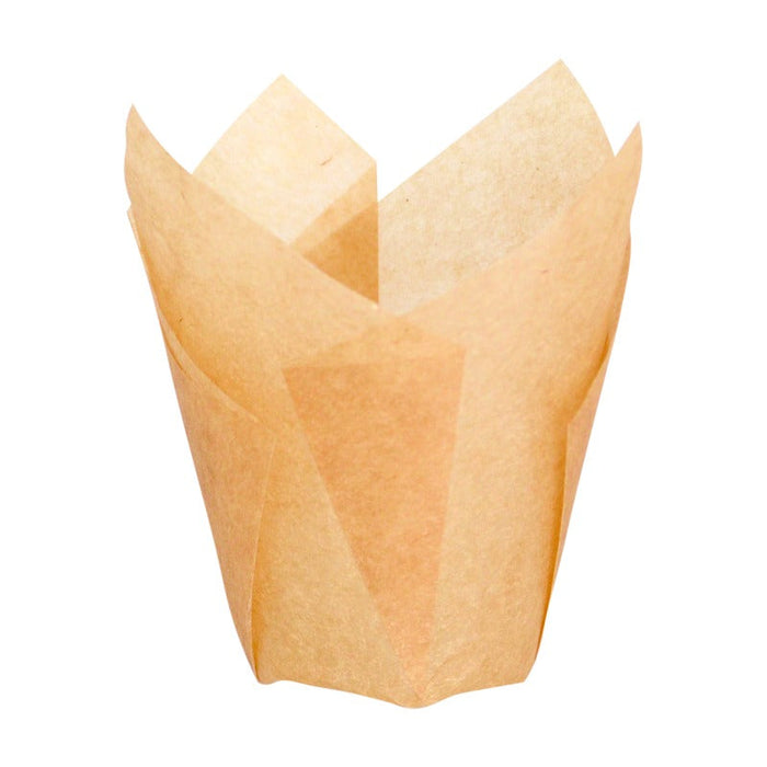 100pcs - Caissette de cuisson tulipe en papier brun siliconé - Ø base 3 cm - H 6 cm