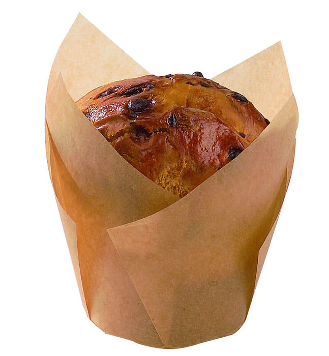100pcs - Caissette de cuisson tulipe en papier brun siliconé - Ø base 4,5 cm - H 8 cm