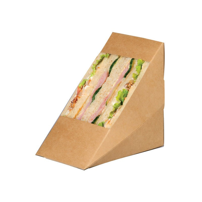 50pcs - Triangle sandwich kraft triple à fenêtre - 8,2 cm x 12,3 cm x 12,3 cm
