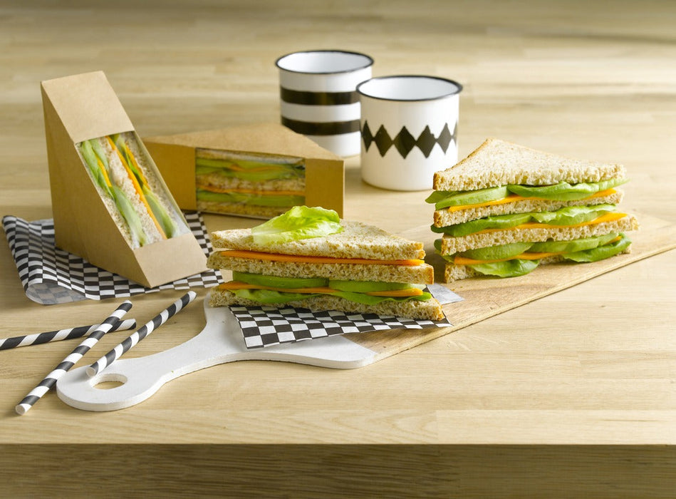 50pcs - Triangle sandwich kraft triple à fenêtre - 8,5 cm x 12,5 cm x 12,5 cm