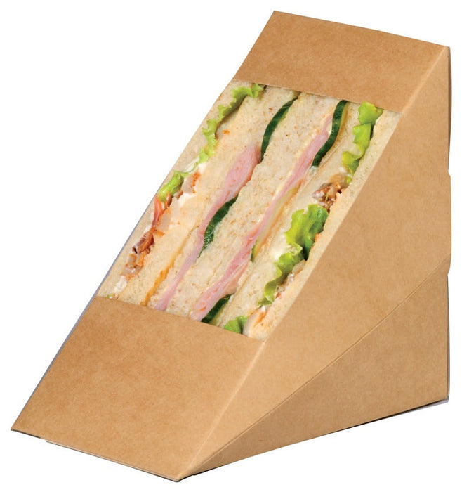 50pcs - Triangle sandwich kraft triple à fenêtre - 8,5 cm x 12,5 cm x 12,5 cm