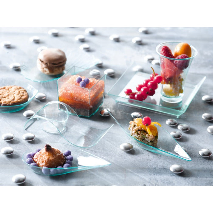 24pcs - Mise en bouche plastique PS vert transparente forme diamant "Eleni" - 15 ml - 13 cm x 4,1 cm x 2 cm