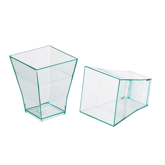 30pcs - Verrine pyramidale plastique PS transparente verte « Taïti » - 60 ml - 4,5 cm x 4,5 cm x 5,5 cm