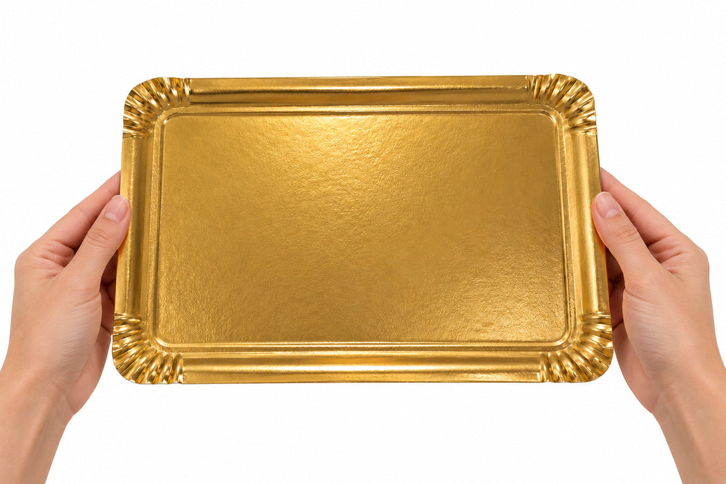 25pcs - Plateau carton double face noir intérieur/or extérieur - 28 cm x 19 cm