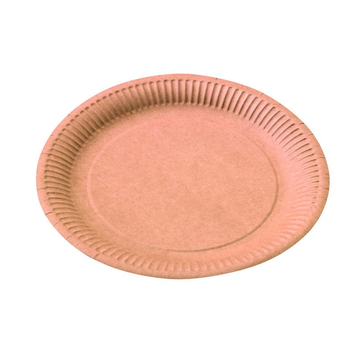 50pcs - Assiette ronde kraft brun en carton - Ø 23 cm