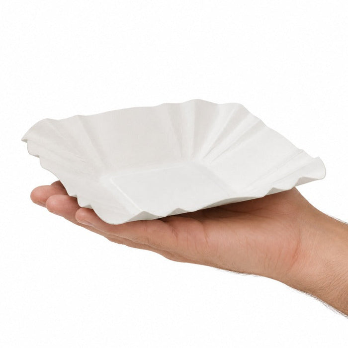 250pcs - Assiette barque blanche en carton - 10,8 cm x 10,8 cm x 2 cm
