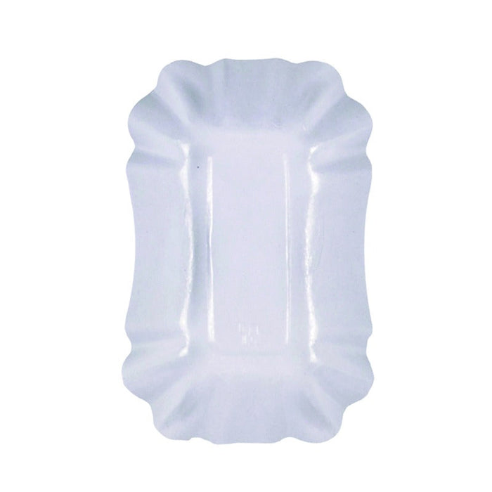 250pcs - Assiette creuse rectangulaire blanche en carton laminé - 14 cm x 9 cm x 3 cm