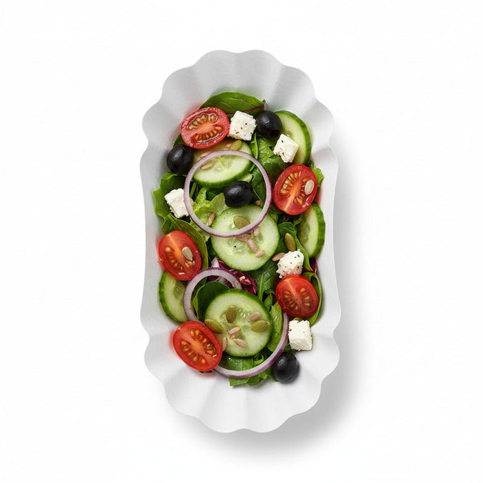 250pcs - Assiette creuse ovale blanche en carton laminé - 19,5 cm x 11 cm x 3,2 cm
