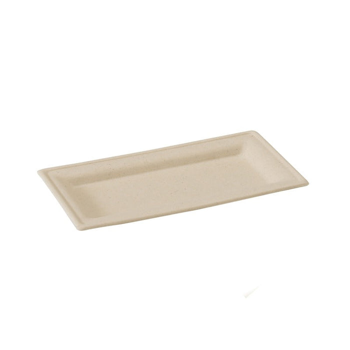 25pcs - Assiette rectangulaire brune en pulpe - 26 cm x 13 cm