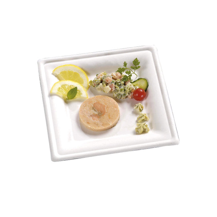 50pcs - 20x20cm - Assiette carrée blanche en pulpe