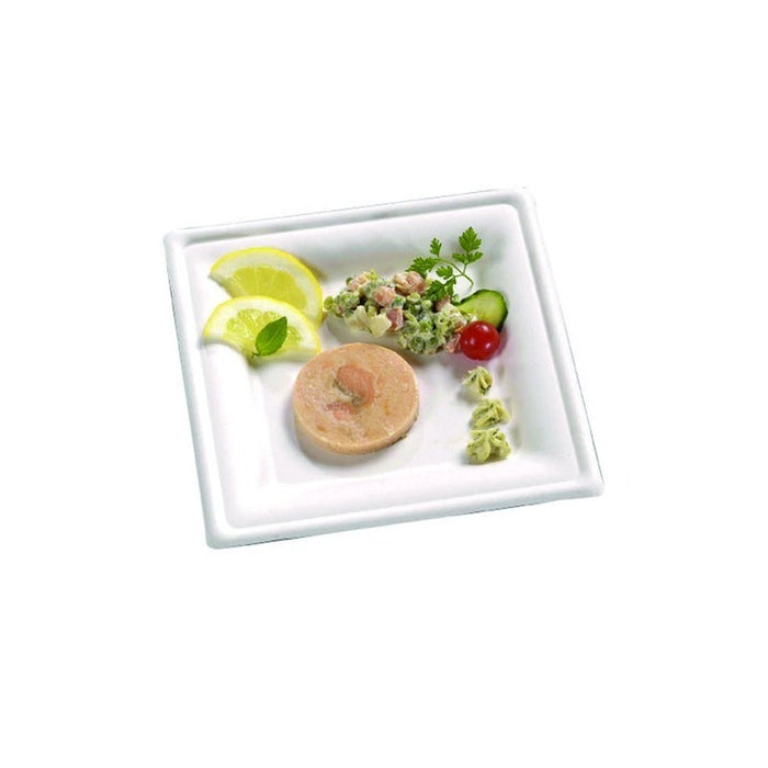 50pcs - Assiette carrée blanche en pulpe - 20,5 cm x 20,5 cm