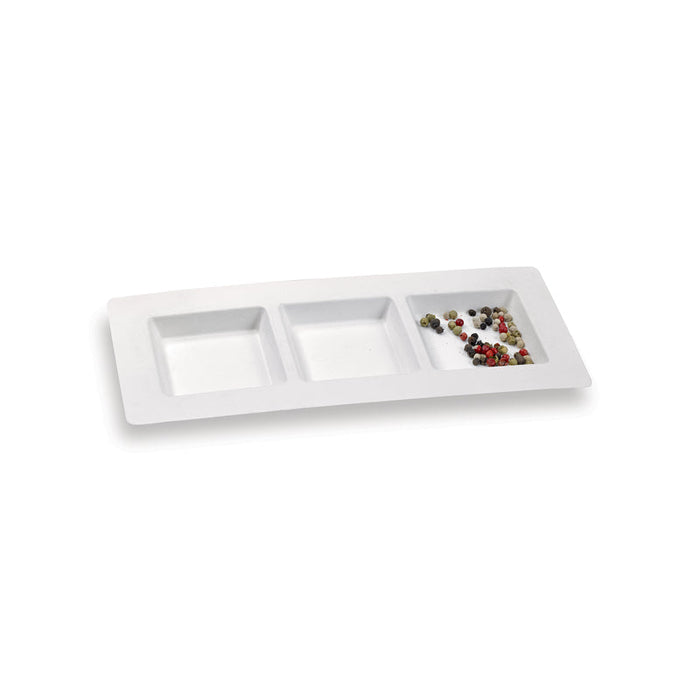 50pcs - Assiette rectangulaire blanche en pulpe à 3 compartiments - 26 cm x 11 cm