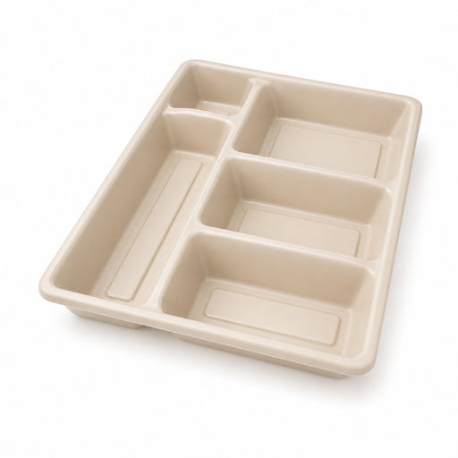 Plateau repas en pulpe naturelle 5 compartiments - 29,5 cm x 24 cm x 4 cm