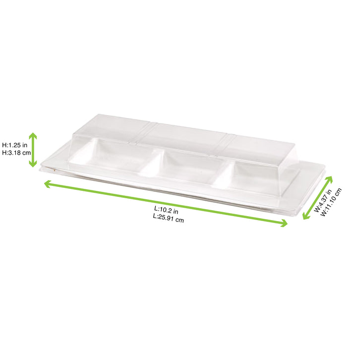 50pcs - Couvercle PET transparent pour assiette 3 compartiments - 26 cm x 11 cm x 3,6 cm - Compatible avec 210APU3TAPA