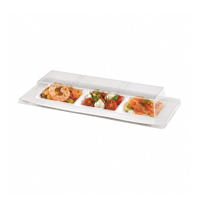 50pcs - Couvercle PET transparent pour assiette 3 compartiments - 26 cm x 11 cm x 3,6 cm - Compatible avec 210APU3TAPA