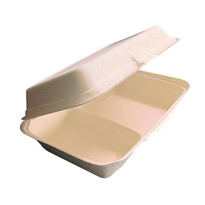 50pcs - Coquille blanche en pulpe 2 compartiments - 1000 ml - 24,3 cm x 16 cm x 7,3 cm