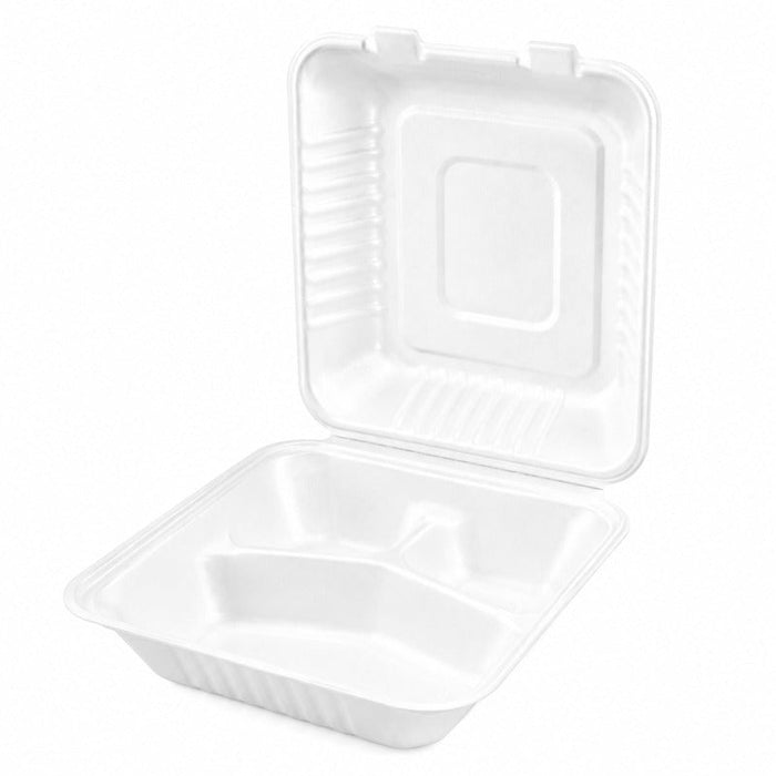 50pcs - 22x20x8cm - Coquille blanche en pulpe 3 compartiments