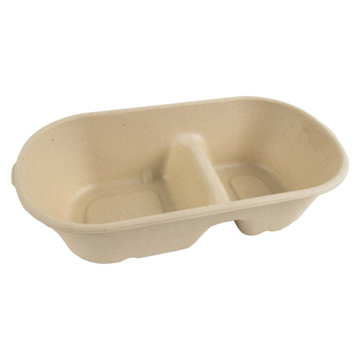 50pcs - 1000ml 23,5x13x6cm - Boîte rectangulaire brune en pulpe 2-compartiments