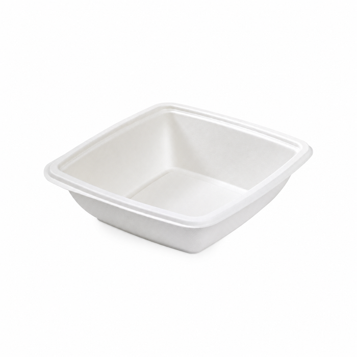 30pcs - Saladier carré blanc en pulpe sans couvercle - 750 ml - 19,5 cm x 19,5 cm x 4,5 cm
