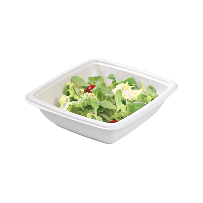 30pcs - Saladier carré blanc en pulpe sans couvercle - 750 ml - 19,5 cm x 19,5 cm x 4,5 cm