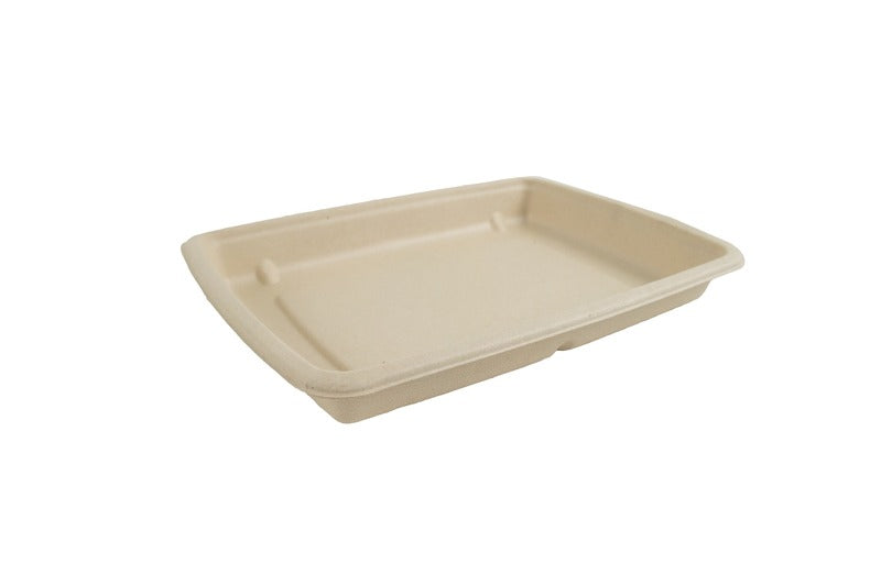 50pcs - Plateau rectangulaire brun en pulpe - 22,6 cm x 16,2 cm x 2,7 cm