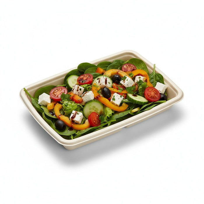 50pcs - Plateau scellable rectangulaire brun en pulpe laminée PLA - 22,6 cm x 16,3 cm x 2,8 cm