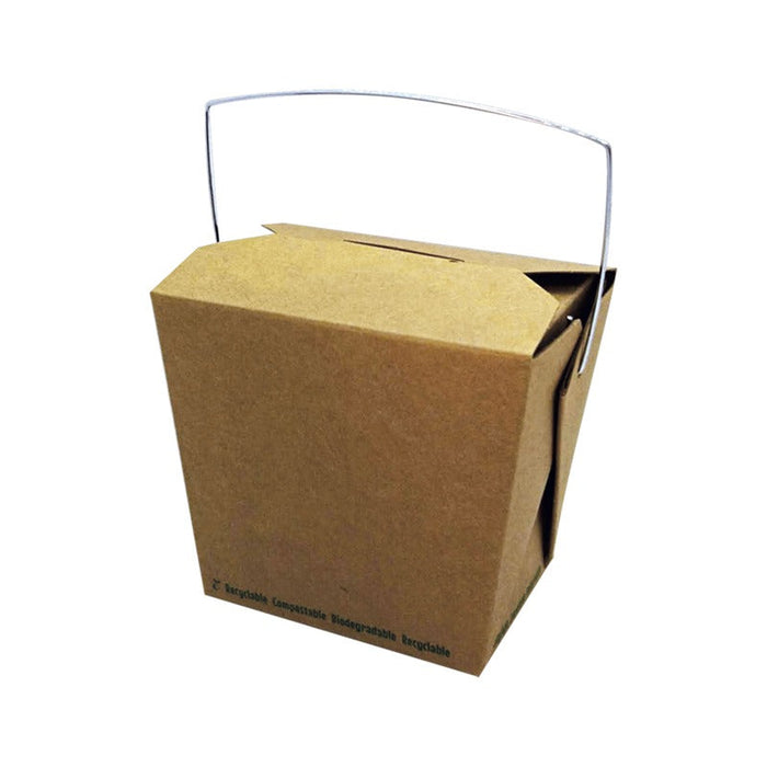 50pcs - Boîte carton kraft laminé PLA carrée à poignée - 450 ml - 9,5 cm x 7,3 cm x 9 cm