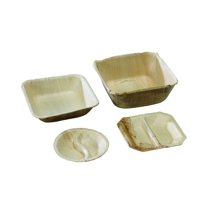 10pcs - Coupelle carrée en palmier 2 compartiments - 10 cm x 10 cm x 1,5 cm