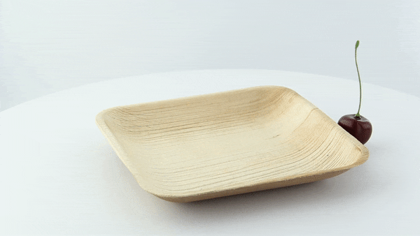 25pcs - Assiette carrée en palmier à bords arrondis - 17 cm x 17 cm x 2 cm