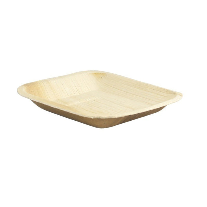 25pcs - Assiette carrée en palmier à bords arrondis - 17 cm x 17 cm x 2 cm