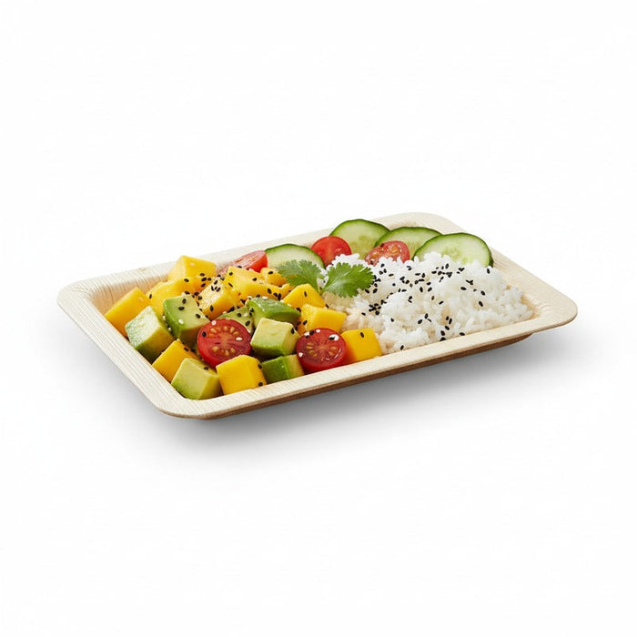 25pcs - Assiette rectangulaire en palmier à bords arrondis - 24 cm x 16 cm x 2,5 cm