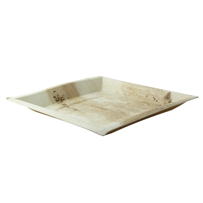 25pcs - Assiette carrée en palmier à bords arrondis - 25 cm x 25 cm x 2,5 cm