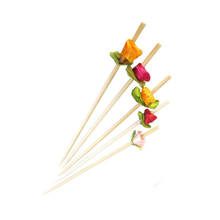 100pcs - 12cm - Pique bambou décor fleur couleurs assorties