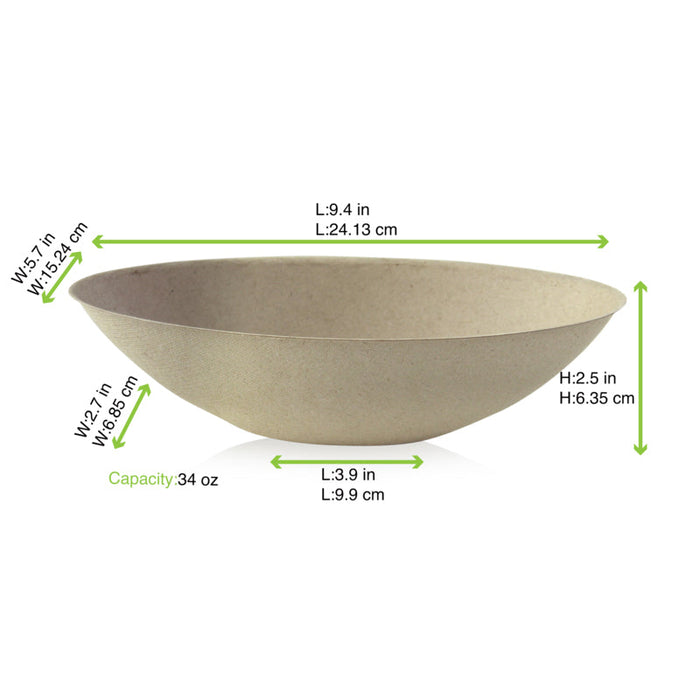 125pcs - Bol ovale brun en pulpe "BioNChic" - 1000 ml - 24 cm x 14,5 cm x 6,3 cm
